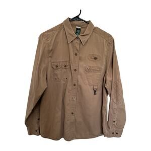 Lauren Dry Goods Shirt Women Large Tan Corduroy Snap Zip Fish Outdoor Cotton XL